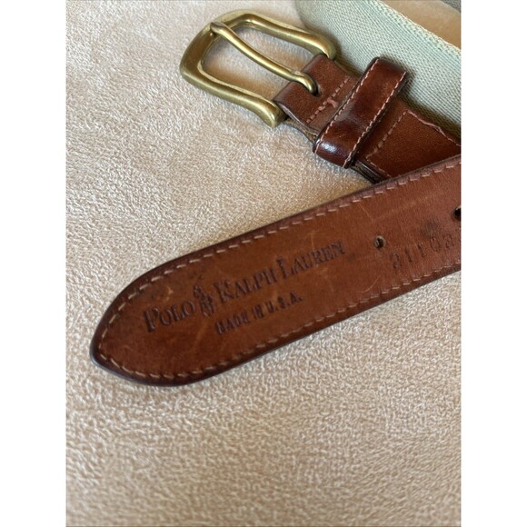 Polo Ralph Lauren Men’s Leather, Brass, and Canvas Belt, Size 38” Made In USA - Picture 5 of 13